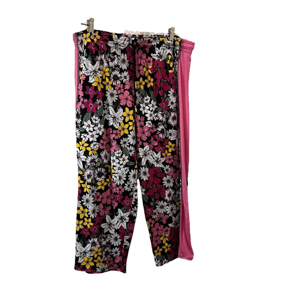 Cuddl Duds Womens Pink Floral Tropical Pants Size XL Pull On Drawstring